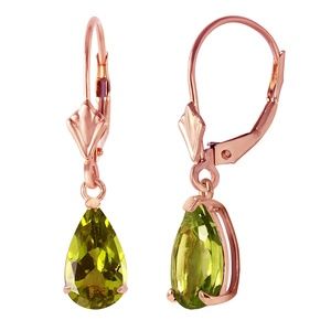 14K. SOLID GOLD LEVERBACK EARRING WITH PERIDOTS (Rose Gold)